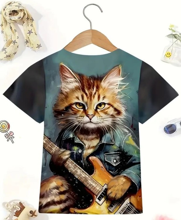 koszulka dziewczęca Kot z gitarą przód.jpg