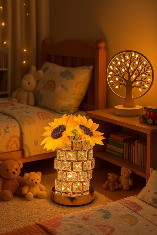 romantyczna lampa ze słonecznikami LED pokój dziecinny.jpg